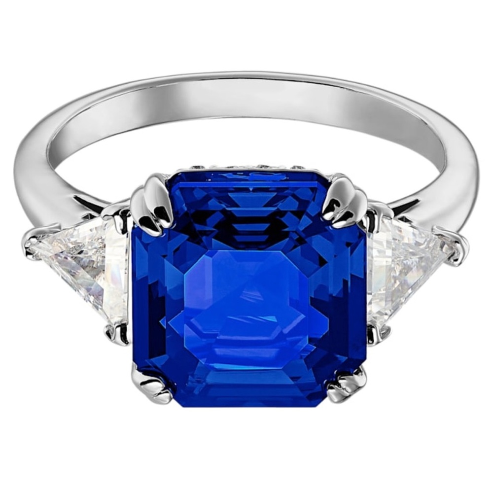NEW Swarovski Blue Cocktail Ring Silver Tone Rhodium plated